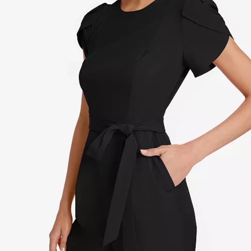 Elegant Black Dress with Tie Waist